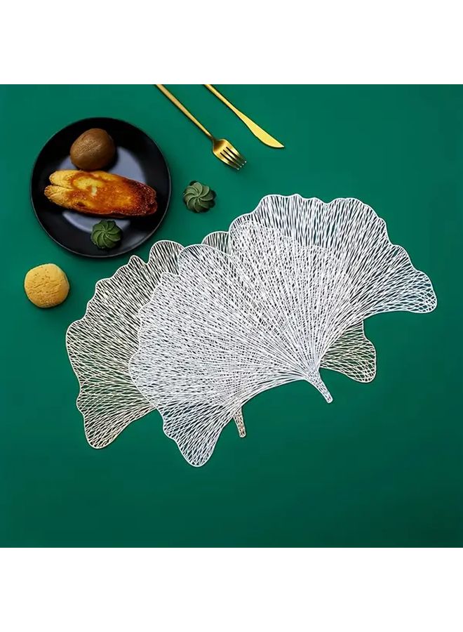 Golden PVC Heat Resistant Woven Placemats Set of 4 European Style Ginkgo Leaf Table Mats for Kitchen Dining - Image 1